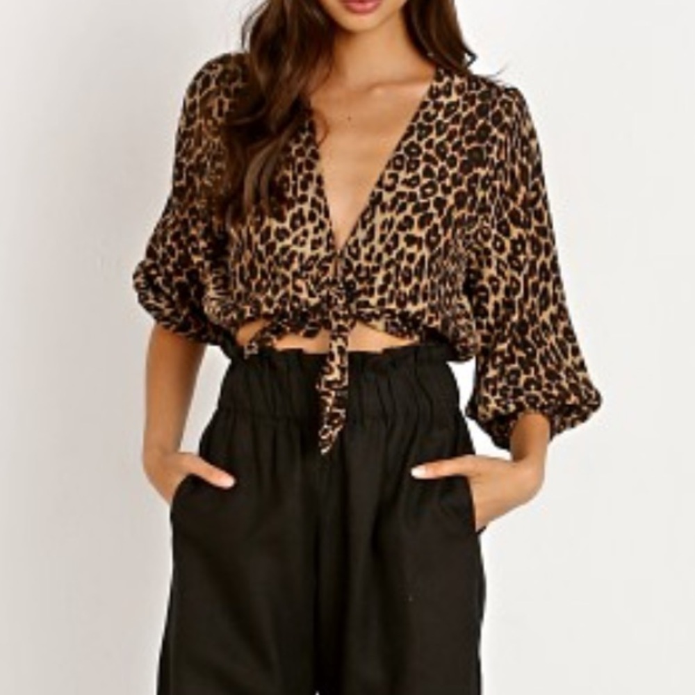 Faithfull the Brand Animal Print Tie-Front Crop Top